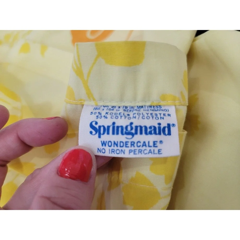 Vintage Twin Springmaid Wondercale No Iron Percale Yellow Butterfly Orange 70's